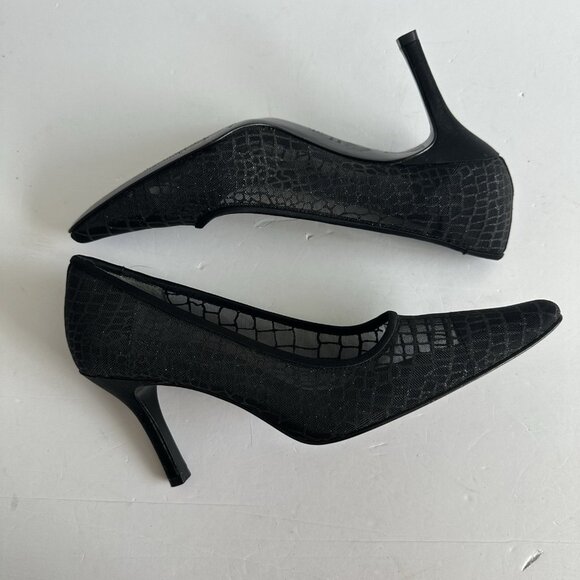 Touch of Nina Stilletto Pumps 8.5 Black Mesh Sparkle Croc Print Corp Witchy Goth - Picture 6 of 9